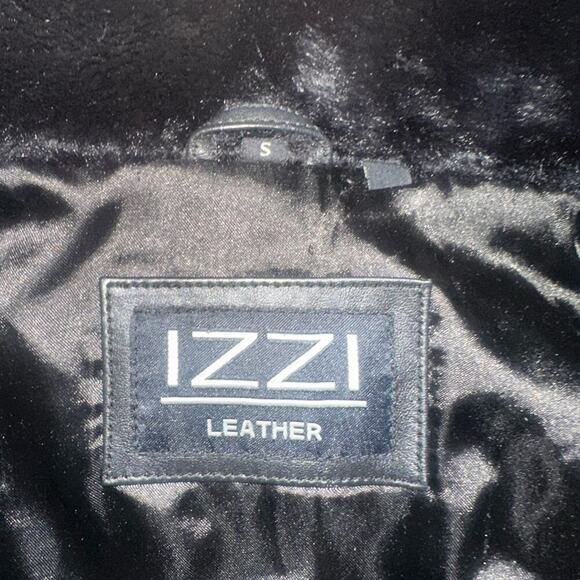 IZZY - Ladies Black 100% Genuine Leather Fur Hooded Zip Jacket Size Medium/Large - Picture 8 of 16